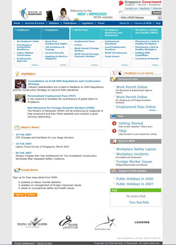 2006年的新加坡人力部網站