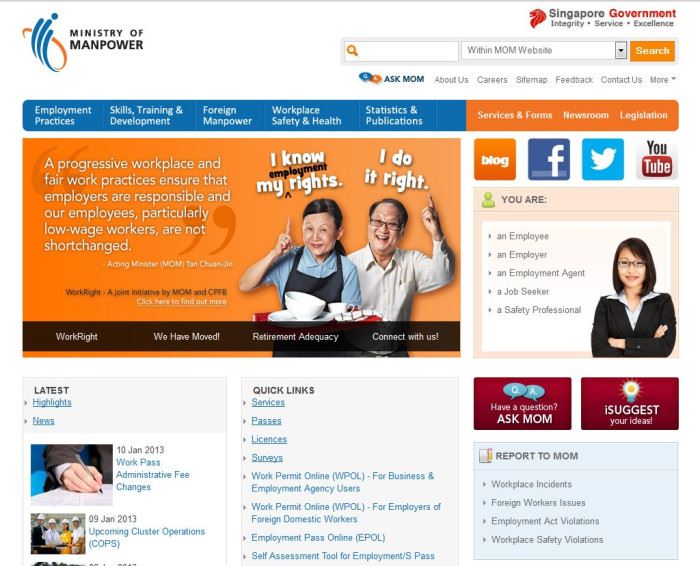 2013年的新加坡人力部網站