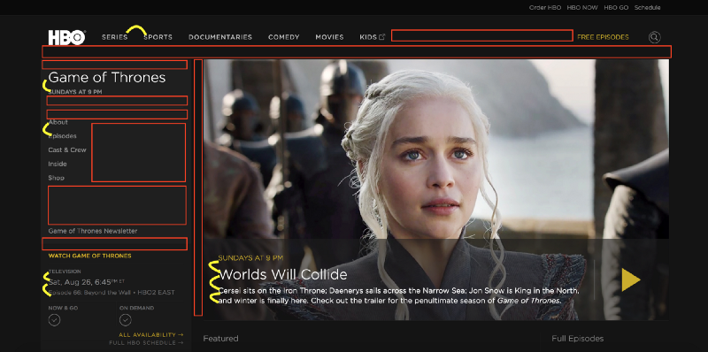 HBO Game of Thrones 網頁中的空白negative space運用